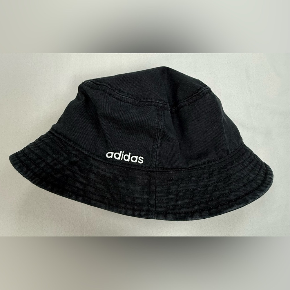 Adidas Denim Black Bucket Hat with White Logo Y2K - Picture 2 of 8